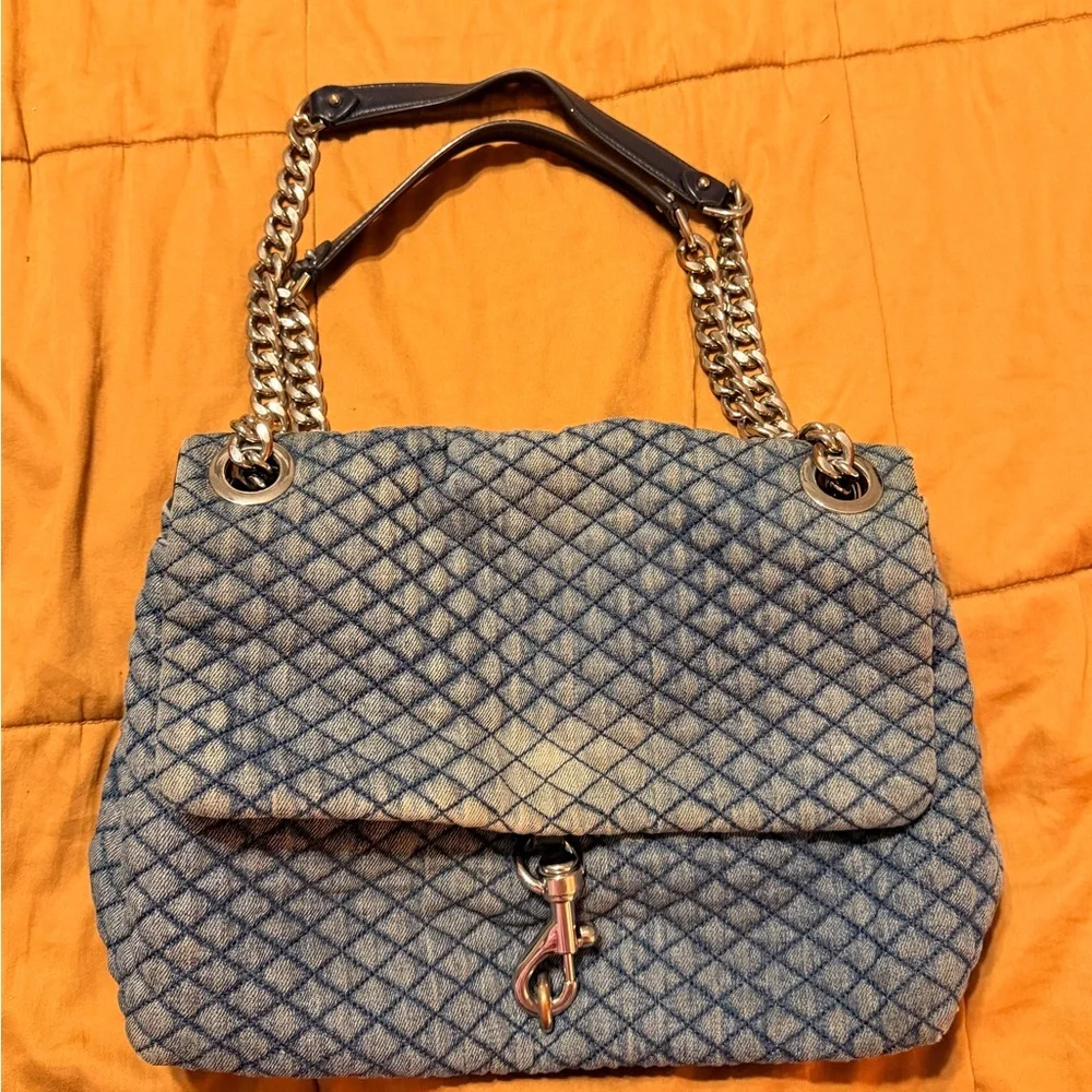 Rebecca Minkoff Quilted Denim Shoulder Bag with silverChain